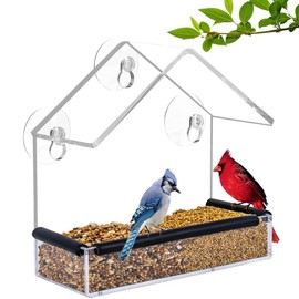 Window Bird Feeders Clear Window Bird Feeder with 4 Detachable Strong Suction Cups Small Window Bird Feeder for Small Birds only Feeder and garden decoration (Cottage Shaped)