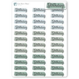 Birthday Planner Stickers / 36 Vinyl Stickers (approx 1”) / Highlighted Text Script / / Essential Productivity Life Planner Stickers/Bullet Bujo Journal/Appointments