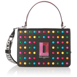 KARL LAGERFELD Women's Simone Studded Satchel Crossbody, Black Multi Combo, One Size