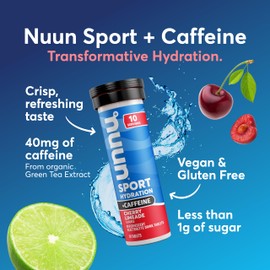 Nuun Sport Electrolyte Tablets with Caffeine from Green Tea Extract, Magnesium, Calcium, Potassium, Chloride & Sodium, Gluten Free & Vegan, Cherry Limeade, 8 Pack (80 Servings Total)