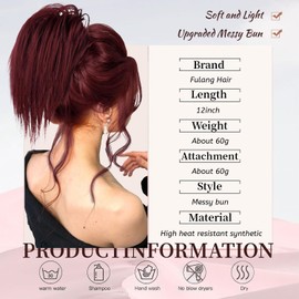 Fulang Hair Pack of 2 Ponytail with Clip Hairpiece with Clip Hairpiece with Elastic Band Large Bun Hairpiece Claws Clip Hairpiece Messy Bun Hairpieces Wavy Natural Synthetic Hair Scrunchie Women