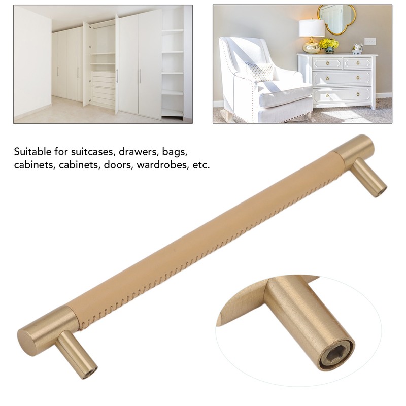 Cabinet Door Handle 224MM Hole Pitch Leather Brass Light Luxury