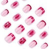 24Pcs Red Press on Nails Short Square Nails French Tip