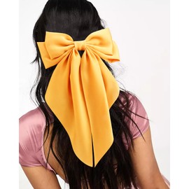 VELSCRUN Velscrun Hair Accessories: 3Pcs Satin Hair Bows for Women and Girls - White, Black, Yellow Oversized Hair Bows with Long Tails and Clips, Perfect Gifts
