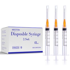 SHAOTONG 2.5mL Syringe with 25 Gauge 1 Inch Luer Lock Needle Lab Disposable Sample Syringes, 100 Pack