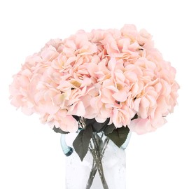 Louiesya Artificial Flowers Silk Hydrangea Flowers with 5 Big Heads Fake Flower Bunch Bouquet for Home Wedding Party Decor DIY, Light Pink