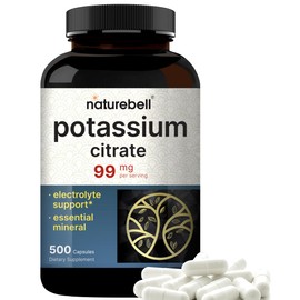 Potassium Citrate Supplement 99mg, 500 Capsules | Easily Absorbed Chelated Form – Essential Mineral Electrolyte Balance – Supports Muscle, Bone, & Heart Health – Non-GMO