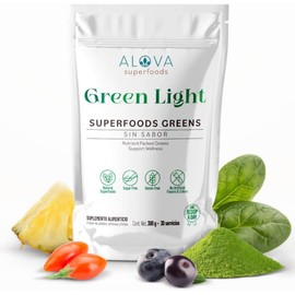 Alova  Jugo Verde en Polvo  Colágeno Hidrolizado  Sin Azúcar  Matcha  Espirulina  Goji  Acaí  9 Superfoods  300g 30 Servicios