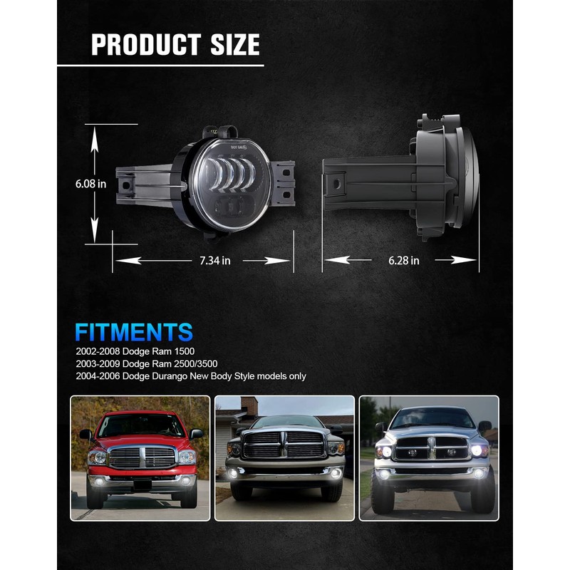 BICYACO New Version LED Fog Light Compatible with Dodge Ram