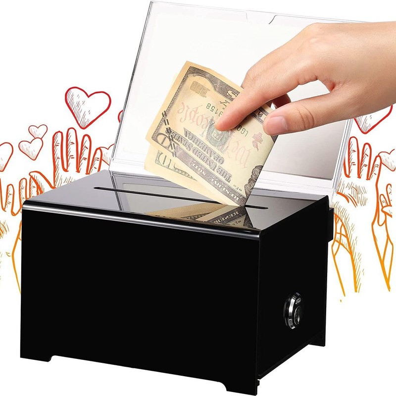 Acrylic Donation Box, Lockable Donation Box, Ballot Box, Black with