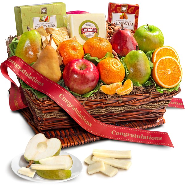 Golden State Fruit Congratulations Fruit Basket with Cheese and Nuts