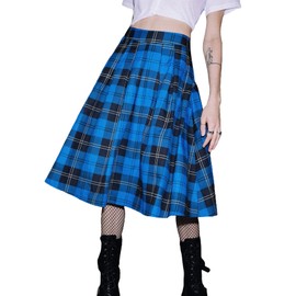 WDIRARA Falda de retazos para mujer, cintura alta, acampanada, estilo bohemio, estilo clásico, Azul / Patchwork, S