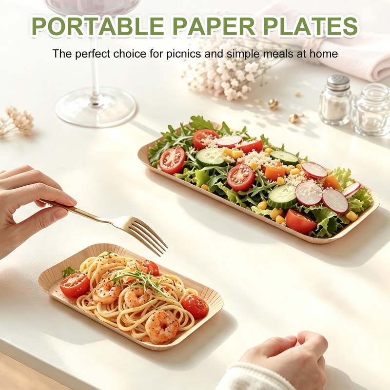 Jogoico Paper Plates 50Pack Rectangular Disposable Paper Trays 26.5x12.5cm