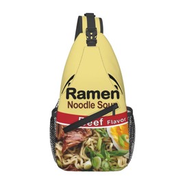 COFEIYISI Noodle Print Sling Bag for Women Men Japanese Ramen Noodle Soup Beef Flavor Crossbody Backpack Funny Food Themed Pattern Sling Backpack Casual Shoulder Bag Gym Sports Travel Hiking Daypack