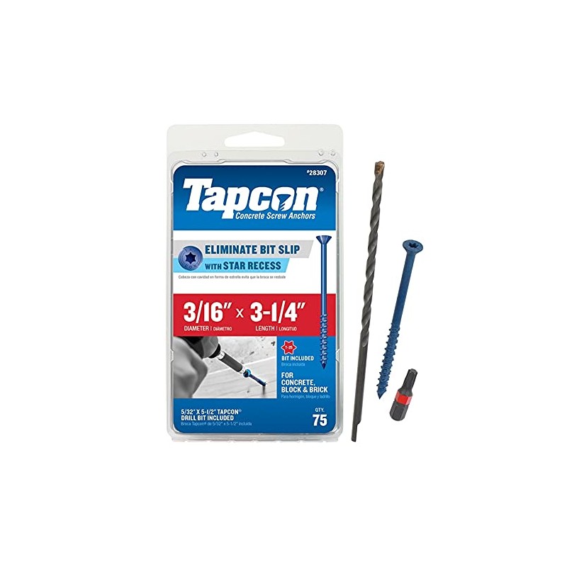Tapcon 28307 3/16x3-1/4 Blue Star Drive Bugle Head Concrete Anchors