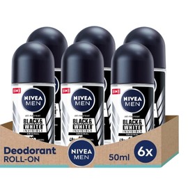 Nivea BLACK WHITE ORIGINAL, ROLL-ON – FREE ALCOHOL, ANTIPERSPIRANT DEODORANT, 48 HOURS PROTECTION, 1.7 OZ (Pack of 6), 50.0 milliliters