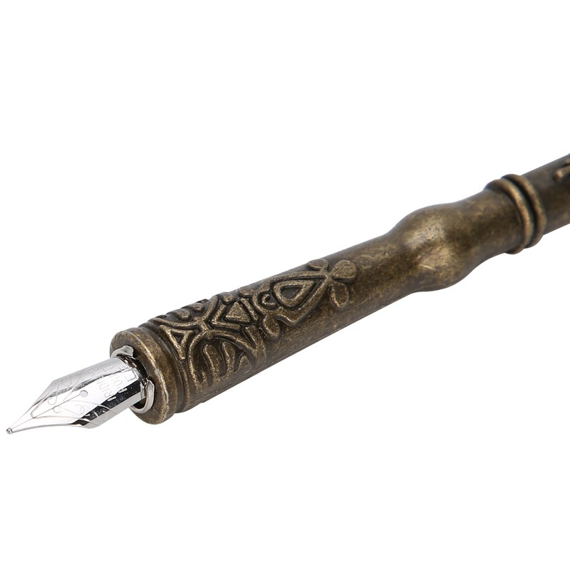 Vintage Feather Dip Pen with Ink 4 Nibs Set School