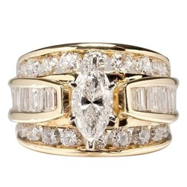 Anillo de compromiso de boda chapado en oro amarillo de 18 quilates con circonita cúbica de corte marquesa brillante con diamantes completos, multifila, para mujer, ST.196 (9)