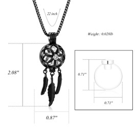 XSMZB Dream Catcher Cremation Jewelry Urn Necklace for ashes with Transparent Mini Urn Ashes Urn Pendant Necklace for Women(Black)