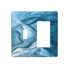 Blue Navy Marble 2 Group Switch Rocker Combination Wall Plate Decorative GFCI Equipment Outlet Cover Socket Electrical Panel Switch Plate For Bedroom Bathroom Kitchen Decor