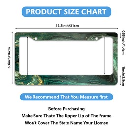 Meikosks Green Gold Liquid Marble License Plate Frame,Metal Aluminum Car Cover Tag Holder Frames,2 Holes with Screw Caps for Men Women 12x6 Inch