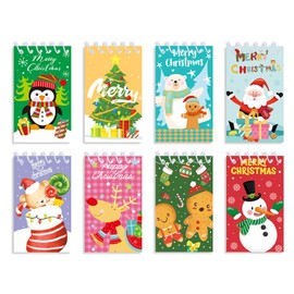 8 Pcs A7 Christmas Mini Spiral Notebook,Gingerbread Man Snowman Elk Penguin Santa Claus Small Wirebound Pocket Blank Journal Note Books Notepad for Party Favor Home Office School Supplies