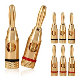 Gebildet Gold-Plated Speaker Banana Plugs (4 Pieces Red + 4 Pieces Black), Closed Screw Connectors, for Home Cinema, Speaker Cables, Wall Plates and More