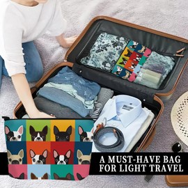 ADQWIOVL Cosmetic Bag Makeup Bag, Birthday Gifts for Women Mom, Cute Canvas Toiletry Bag, Durable Travel Toiletry Makeup Organizer Zipper Pouch, Lipstick Pouch, Cute Colorful Boston Terrier