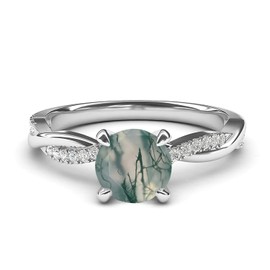 Luyona Moss Agate Ring 925 Sterling Silver Green Natural Moss Agate Ring Promise Ring Engagement Wedding Jewelry for Women-8