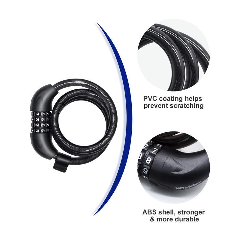 NDakter Bike Lock Cable, Scooter Lock, Bicycle Locks Heavy Duty