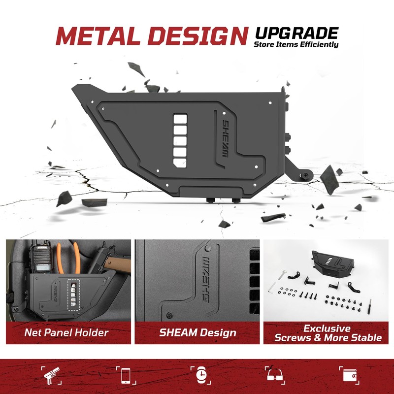 SHEAM Metal Front Door Storage Pockets for 2009-2018 Jeep Wrangler