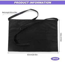 Waitress Apron, Black Waist Apron with Pockets Short Half Waitress Aprons for Waiter Chef Women Men Cooking Baking 2 Pack