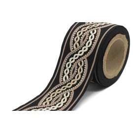 Bobina de 3.8 yardas de 2.7 pulgadas, color café y negro, con bordado en espiral, cinta de jacquard para tus cortinas, cortinas, cinta de ribete de bandas, V6 138