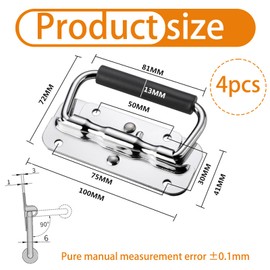Brateuanoii Pack of 4 Stainless Steel Handle Carry Handle, Folding Handle, Metal Handles Carry Handle with Spring, Silver Carry Handle, Spring-Loaded Box Handle, Folding Handle, Stainless Steel