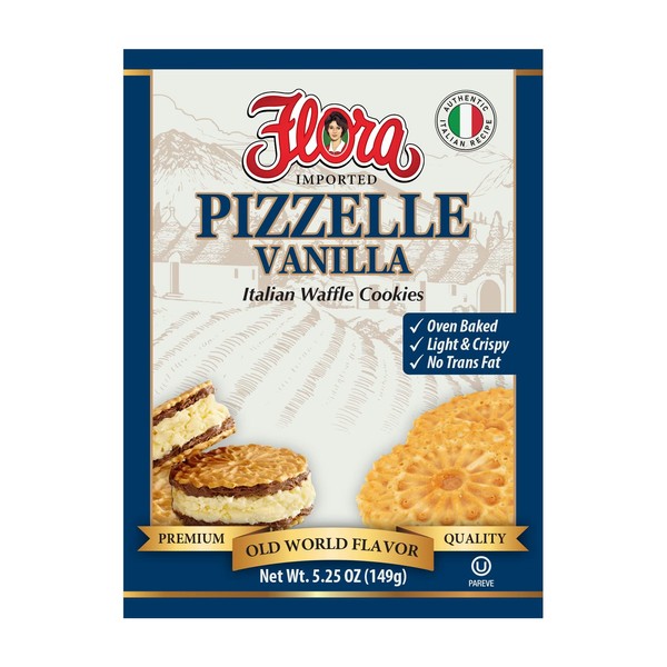 Flora Foods Pizzelle Cookies - Italian Waffle Cookie - Sweet Snack - Great snack ONLY 23 calories (Vanilla)