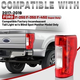 HECASA RH Tail Light Compatible with 2017-2019 Ford F250 F350 F450 Super Duty Pickup Truck w/o Blind Spot Replacement for FO2801256 Rear Taillight Brake Lamp Clear Red Lens Chrome Housing Right Side