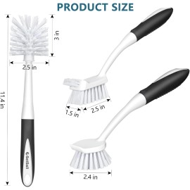 Dish Brush Set of 3 with Bottle Brush, Dish Scrub Brush with Long Handle