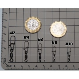 Piscorush 50/100Pcs Rolling Fishing Swivels with Clips Set Rolling Swivel with Duo-lock Snaps Barrel Fishing for Carp Fishing Lure Snap Swivels Tackle Accessories (50Pcs - #2#4#6#8#10)