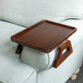 Shamrock Home Bamboo Trayble Couch Arm Table, Clip On Tray Sofa Table for Couches. Sofa Arm Tray, Armchair Table for TV Dinners, Remotes, Drinks and Snacks - 13.75 x 9.5inch, Brown