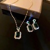 Gold Plated Emerald Necklace Green Gemstone Earrings Necklaces Set Stainless