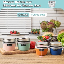 Beautyflier 4oz Mason Jar Sleeves, Neoprene Insulated Protector Covers for Ball Mason 4oz Quilted Jelly Jars, Non-Slip Grip Jar Jackets Fit ComSaf Regular Mouth Small Glass Jars, Sleeve Only