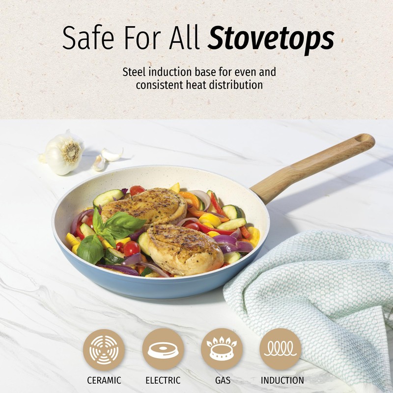 GoodCook Healthy Ceramic Titanium-Infused 12” Fry Pan, Light Blue –