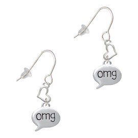 Delight Jewelry Silvertone Text Chat - omg - Oh My God - Small Heart French Earrings