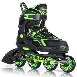 2PM SPORTS Torinx Boys Adjustable Inline Skates, Fun Beginner Roller Skates for Kids, Youth, Girls, Men and Women - Green Large
