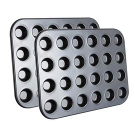 Eidoct 2 Pack Mini Muffin Tray Non-Stick for Muffins, 24 Cup Muffin Baking Tray with Heat Conduction, Robust Carbon Steel, 38x26x2cm