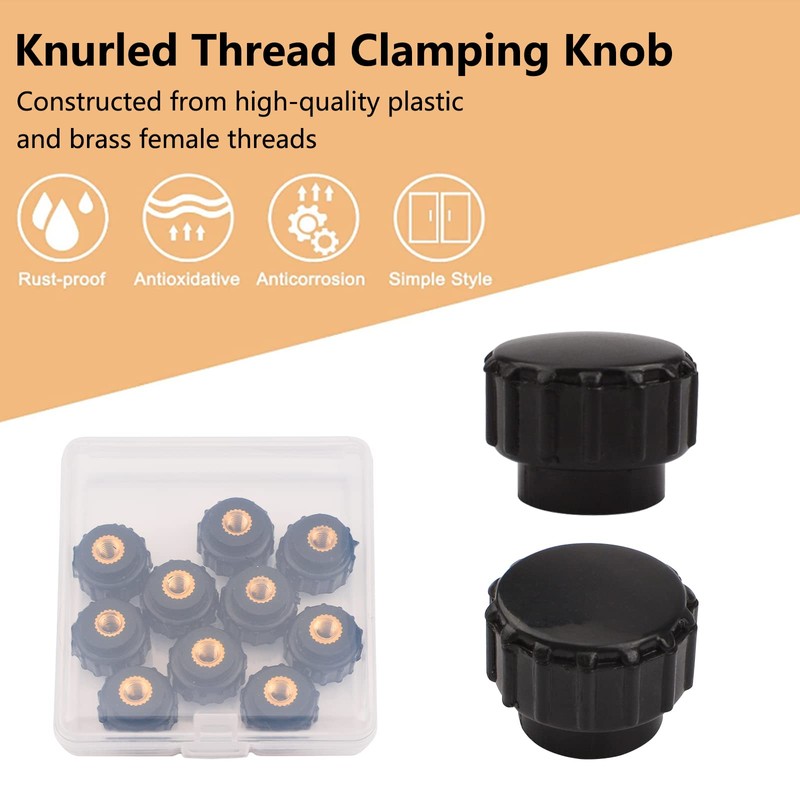 MOROBOR M4 Knurled Thread Clamping Knob 10 Pcs Black Plastic