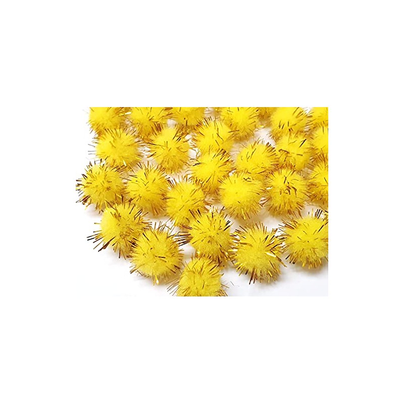 Pack of 100 Plush Pompoms with Gold Glitter, Round Pompom,