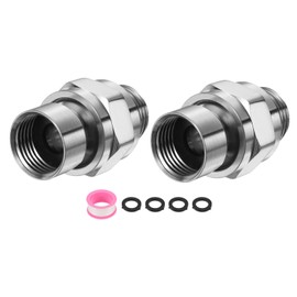 sourcing map 2Pcs Shower Head Swivel Adapter Solid Brass Adjustable Shower Arm Extension Connector Universal Shower Component Connector with PTFE Tape and Gasket for Shower System(Matte Silver)