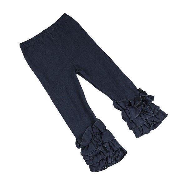 Coralup - Pantalones cortos de algodón con volantes sólidos para bebé (0-8 años), Pantalón azul marino, 3-6 Meses
