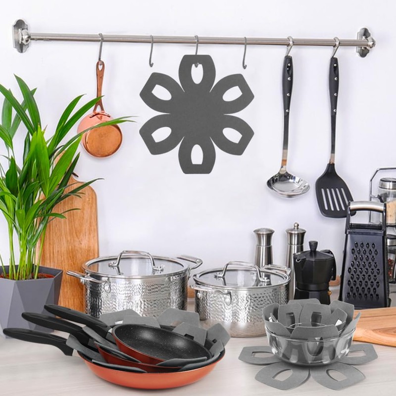BYKITCHEN Pan Protectors for Stacking, Gray Saucepan Protectors, 6PCS and